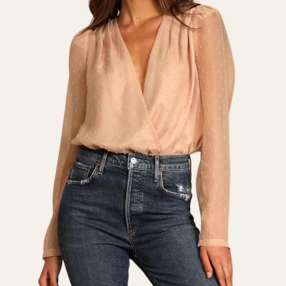 NEW Lulus Dainty Dots Long Sleeve Bodysuit NWT